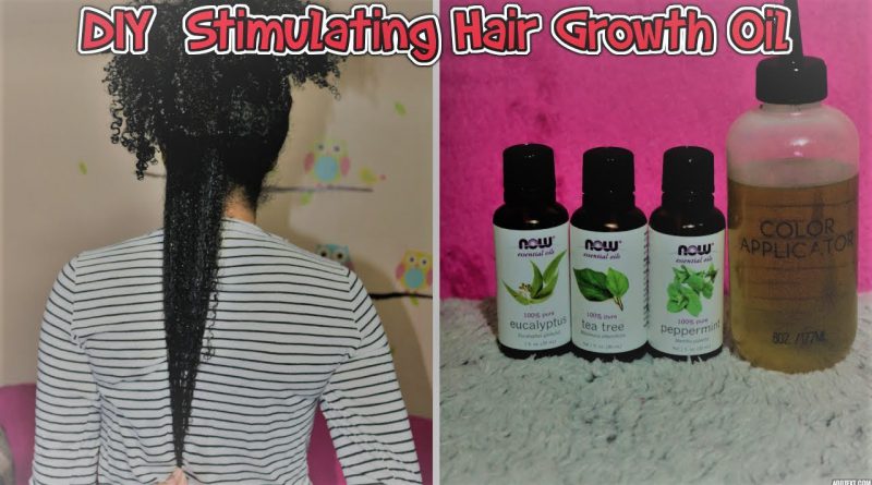 DIY Stimulating Hair Growth Oil with Peppermint Tea Tree & Eucalyptus essential oils.